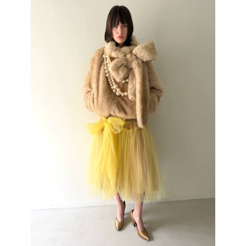 Nφdress Beige Reversible Faux Fur Jacket Bow Tie Neck