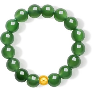 18K金 绿玉珠戒指 4毫米