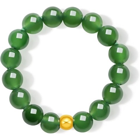 18K Gold Green Jade Beaded Ring 4mm
