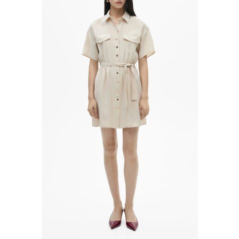系带迷你衬衫连衣裙
