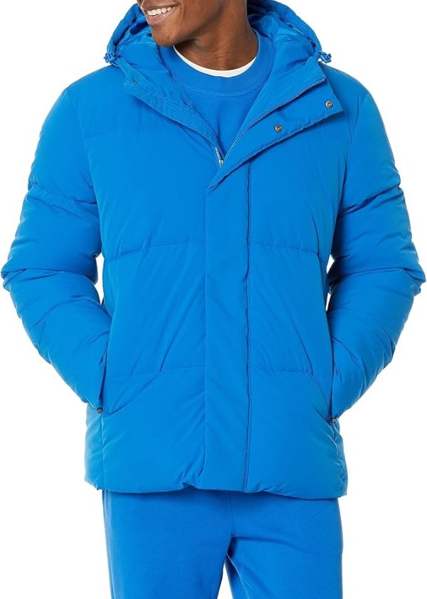 Amazon Essentials Men's Mid-Length Hooded Water Resistant Puffer Coat