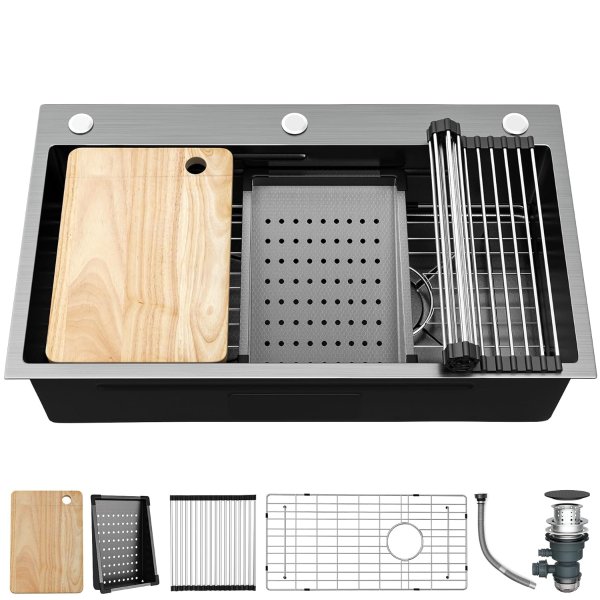 YITAHOME Gunmetal Black Stainless Steel Single Bowl Sink 32x18x10in
