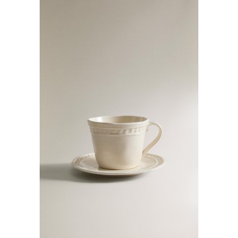 ZaraStoneware Raised Design Coffee Cup and Saucer