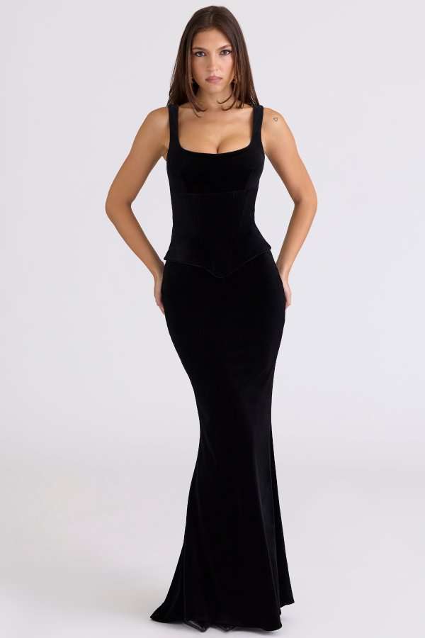 House of CB Black Velvet Hourglass Maxi Dress