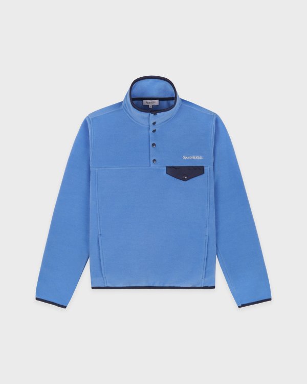 Sporty&Rich Serif Logo Buttoned Polar Sweatshirt Azure/Light Navy