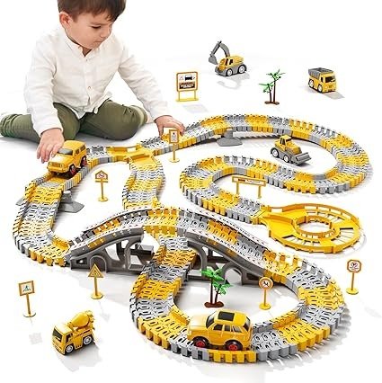 iHaHa Construction Race Track Toys 2 Electric Race Cars