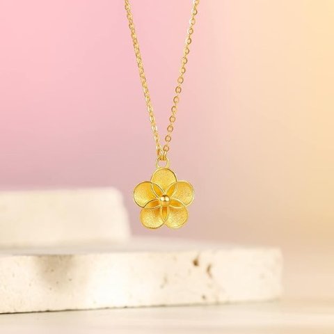 24K金花朵吊坠项链