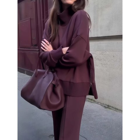 Wool Casual Sportswear Wide Leg Pants Set
