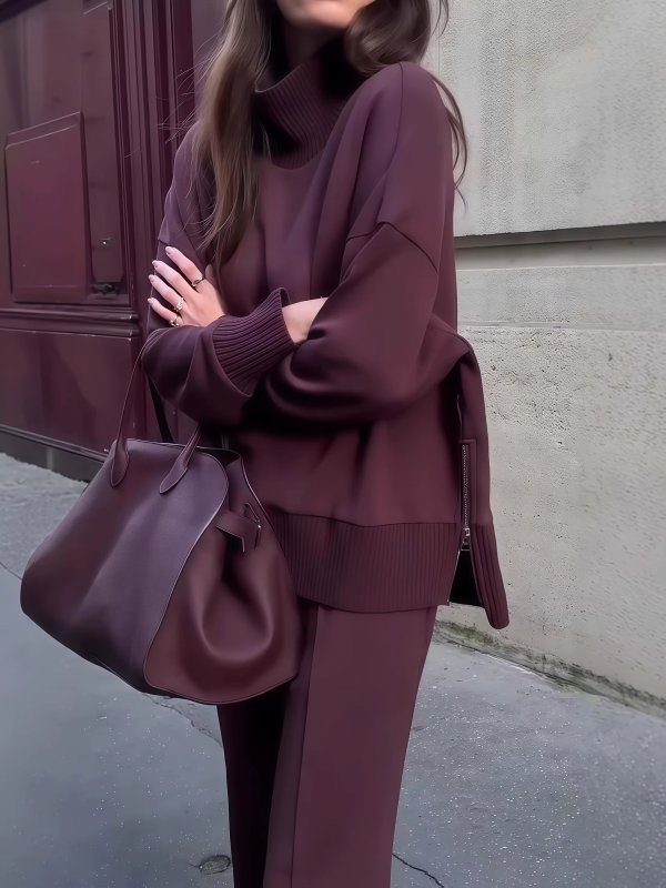Wool Casual Sportswear Wide Leg Pants Set