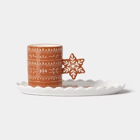  圣诞石器点心盘杯套装