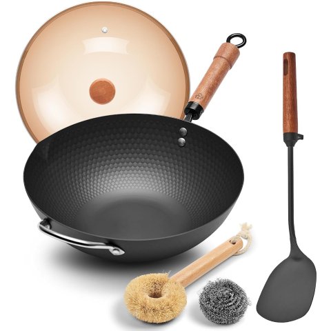 王源吉12.6寸不粘熟炒锅 带盖