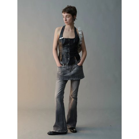 Nφdress Gray Layered Slight Flare Jeans