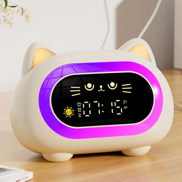 Honesorn Kids Cat Alarm Clock Cream White