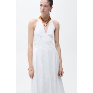 Mango 棉混纺挂脖中长裙