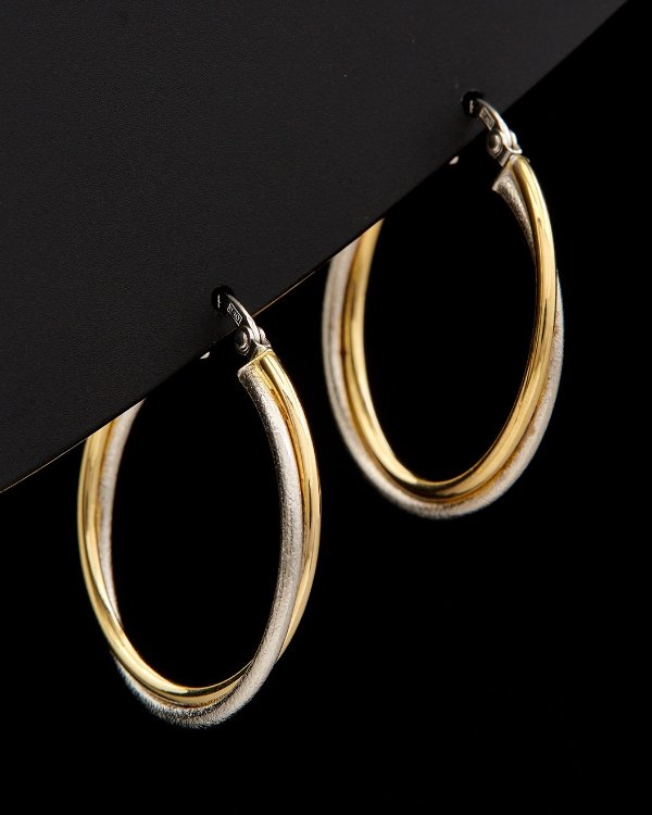 14K Two-Tone Italian Gold Textured Hoop Earrings