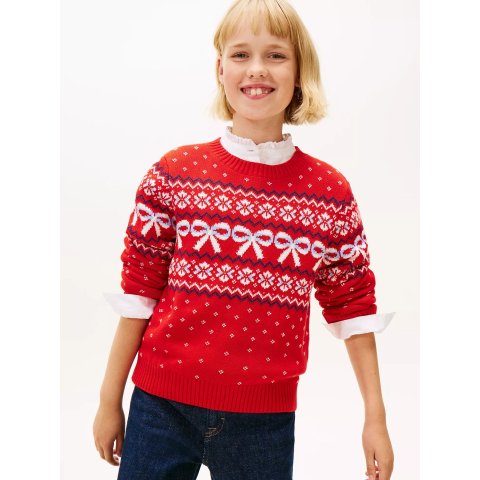 Fair Isle 圣诞红蝴蝶结毛衣 大童款