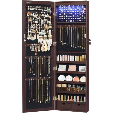 SONGMICS 带灯首饰柜 棕色