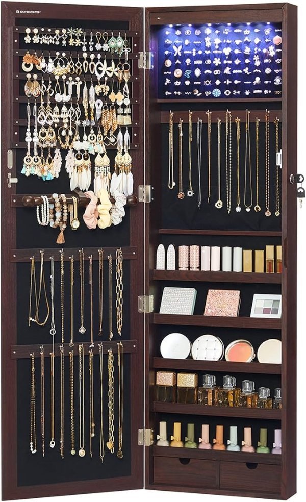 SONGMICS Jewelry Cabinet UJJC93K Brown with LEDs
