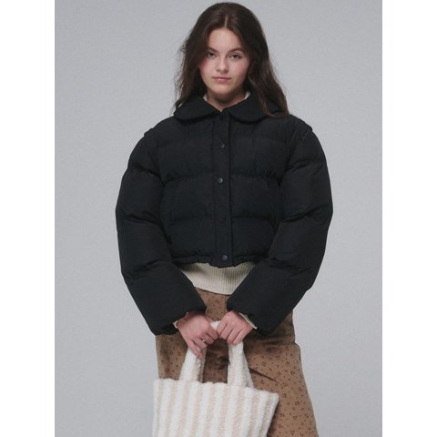 Wellon Short Padding Jacket Detachable Sleeve Black