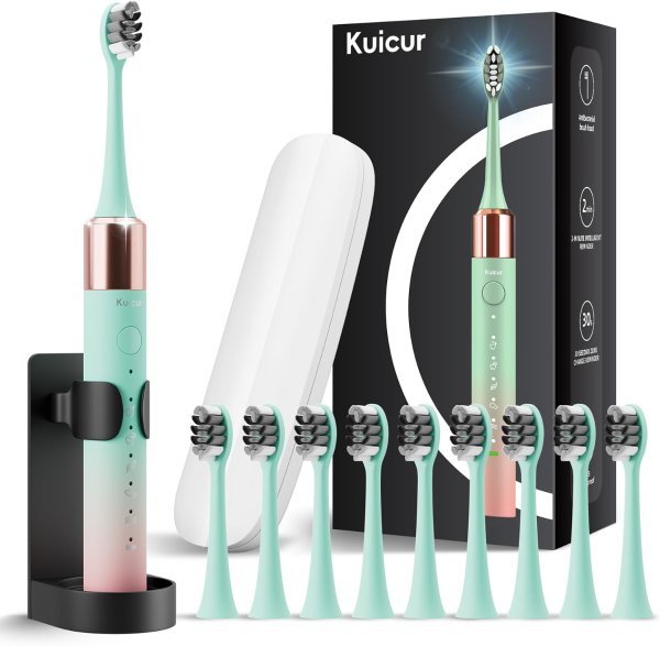 Portable Electric Toothbrush 10 Brush Heads 90-Day Battery
