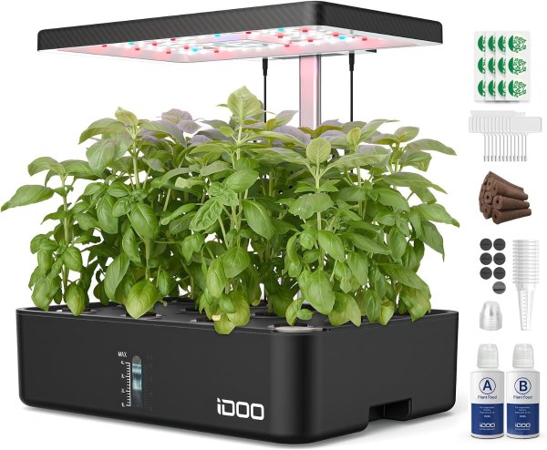 IDOO Hydroponic Growing System, Indoor Herb Garden with LED Grow Light, Smart Garden Planter for Home Kitchen, Automatic Timer Germination Kit, Height Adjustable (12Pods, No Seeds)