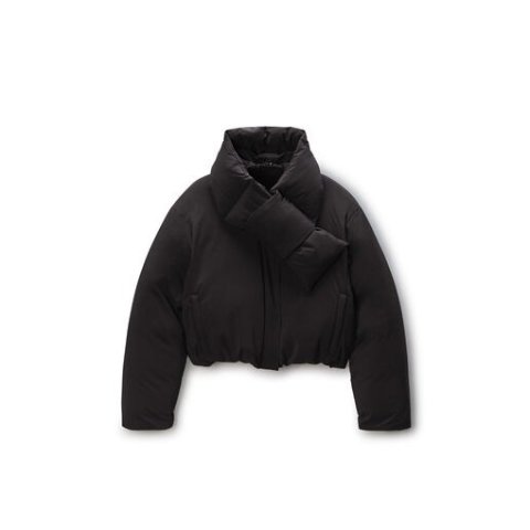 Alexander WangBlack Puffer Coat Detachable Scarf