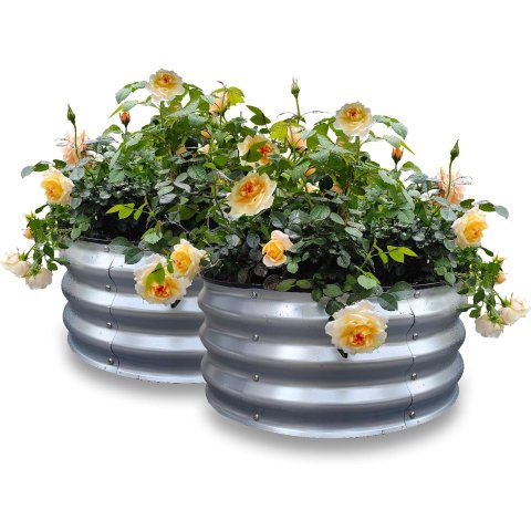 GARDMAX Round Metal Garden Bed 2x2x1FT Silver 2-Pack