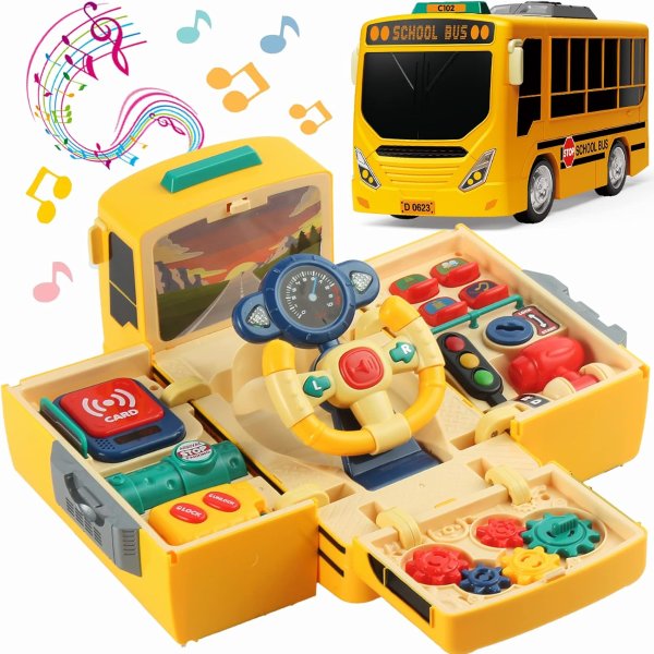 HONGTUO School Bus Toy with Sound and Light