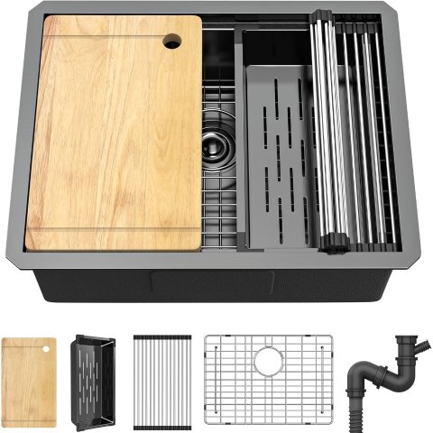 YITAHOME 不锈钢单槽水槽 24x19x10英寸 黑色