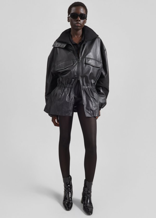 Carnaby Funnel Neck Leather Jacket