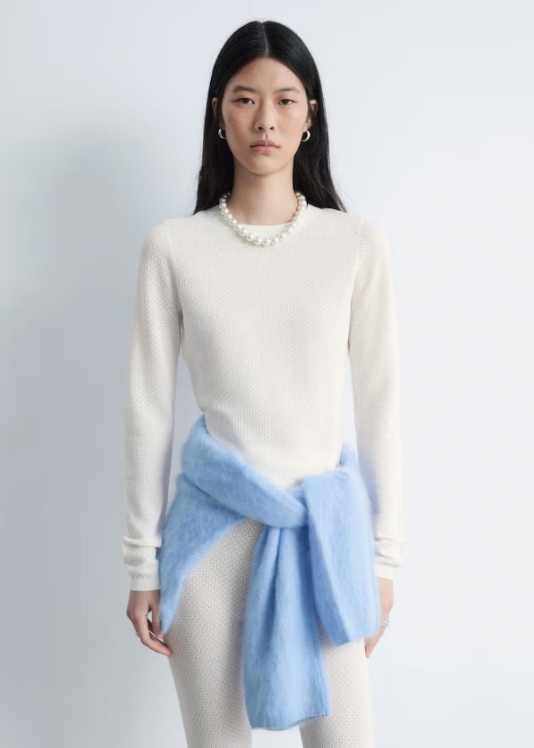 Long Sleeve Knit Top Cream