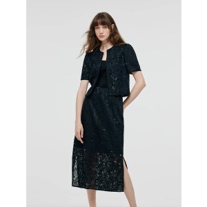 GOELIA 蕾丝亮片短外套开叉裙套装