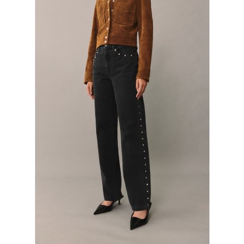 直筒牛仔裤 铆钉装饰