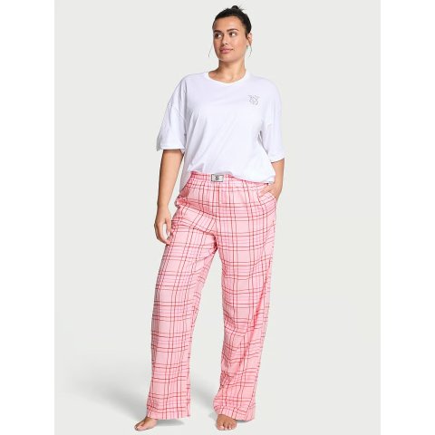 Flannel Short-Sleeve Long Tee Pajama Set