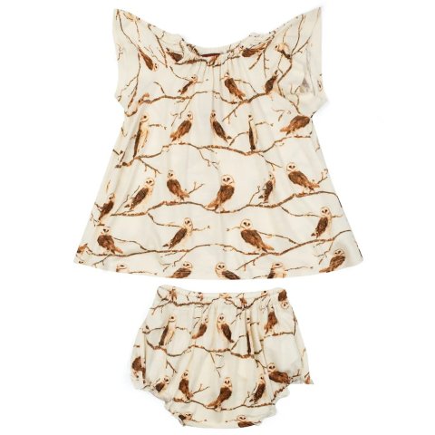 MilkbarnOwl Print Bamboo Dress and Bloomer Set