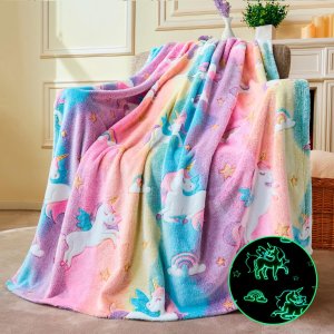 Joiedomi Glow in the Dark Unicorn Flannel Blanket 50×60 Inch