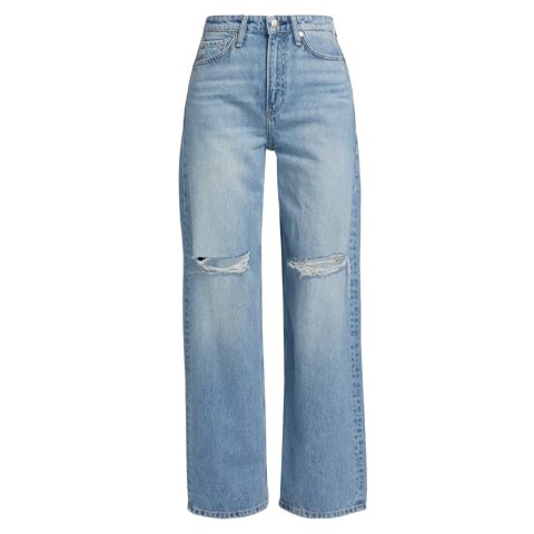 Logan 破洞中腰阔腿牛仔裤