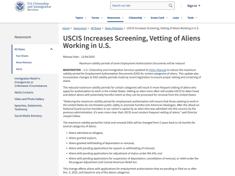 ⚠️美国移民局突发新规：485阶段EAD只给18个月了！