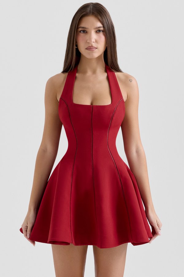 House of CB Loulette Red Halter Neck Bow Mini Dress