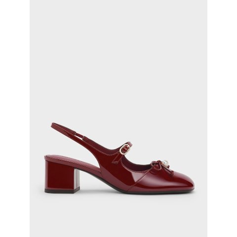 Bow 晶钻珍珠玛丽珍高跟鞋 