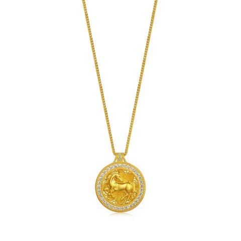 游园骏马黄金钻石项链