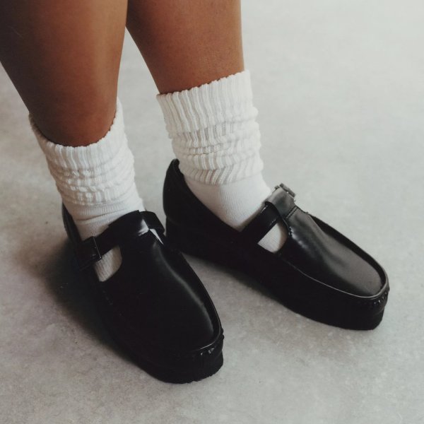 Wallabee T Bar Black Hi Shine Leather Shoes