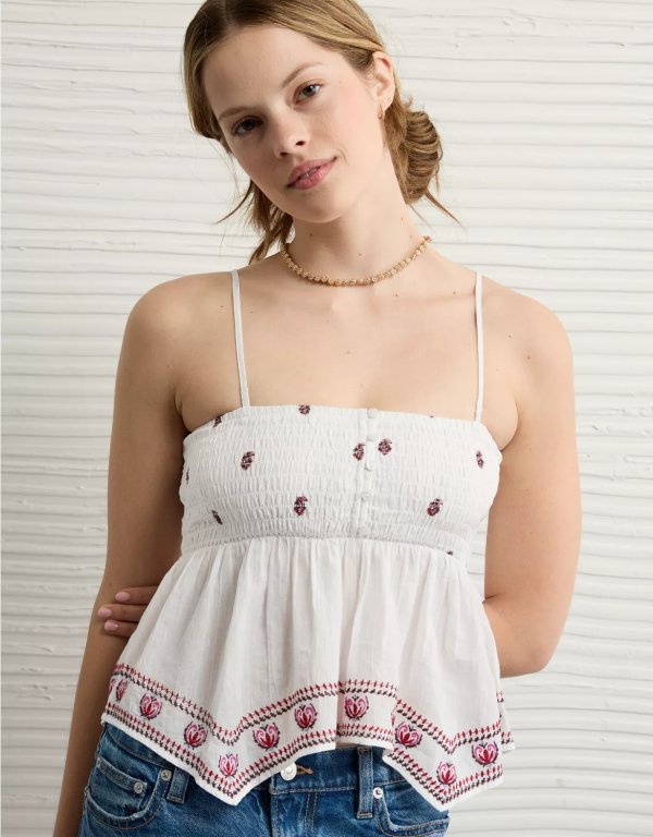 AE Smocked Babydoll Tube Top Handkerchief Hem