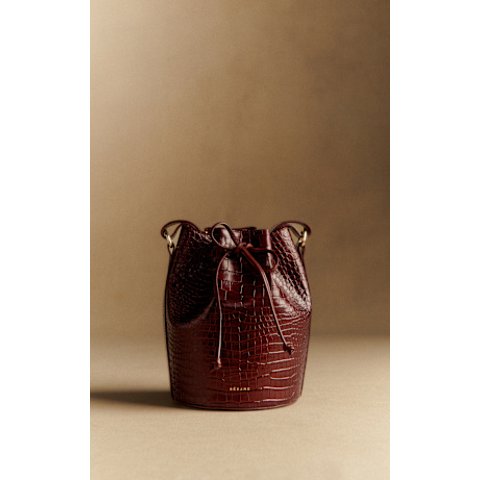 Farrow 迷你桶形手袋 巧克力色鳄鱼纹