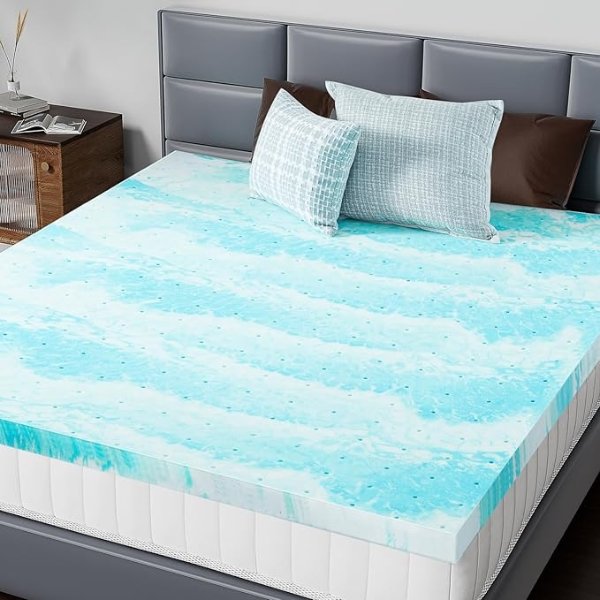 DUMOS 3 Inch Gel Memory Foam Mattress Topper Blue