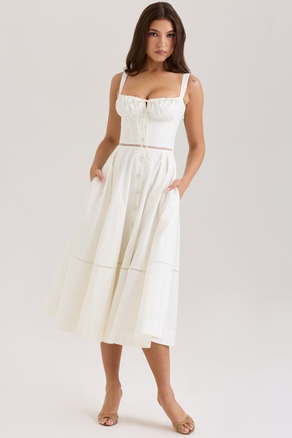 House of CB Chiarina White Cotton Midi Dress