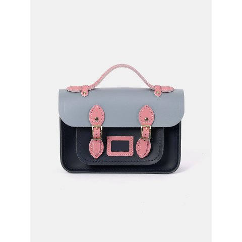 Leather Mini Satchel Bag Navy