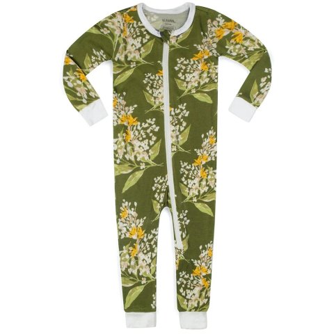 MilkbarnGreen Floral Bamboo Zipper Pajama