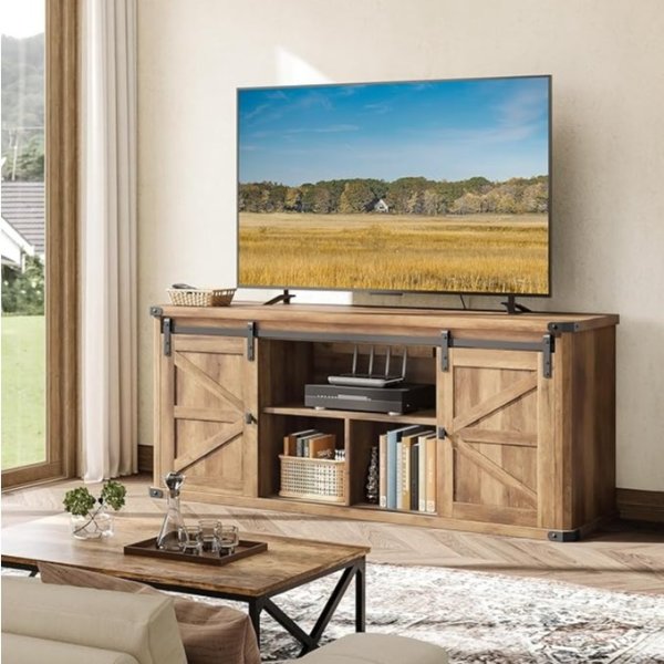 VASAGLE TV Stand ULTV324K41 Honey Brown for 65 Inch TVs
