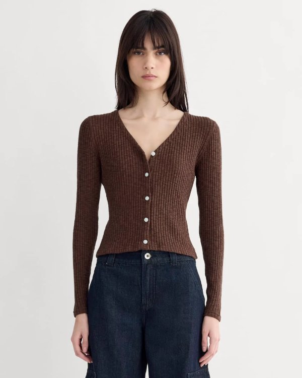  Cozy Rib Cardigan Dark Mahogany